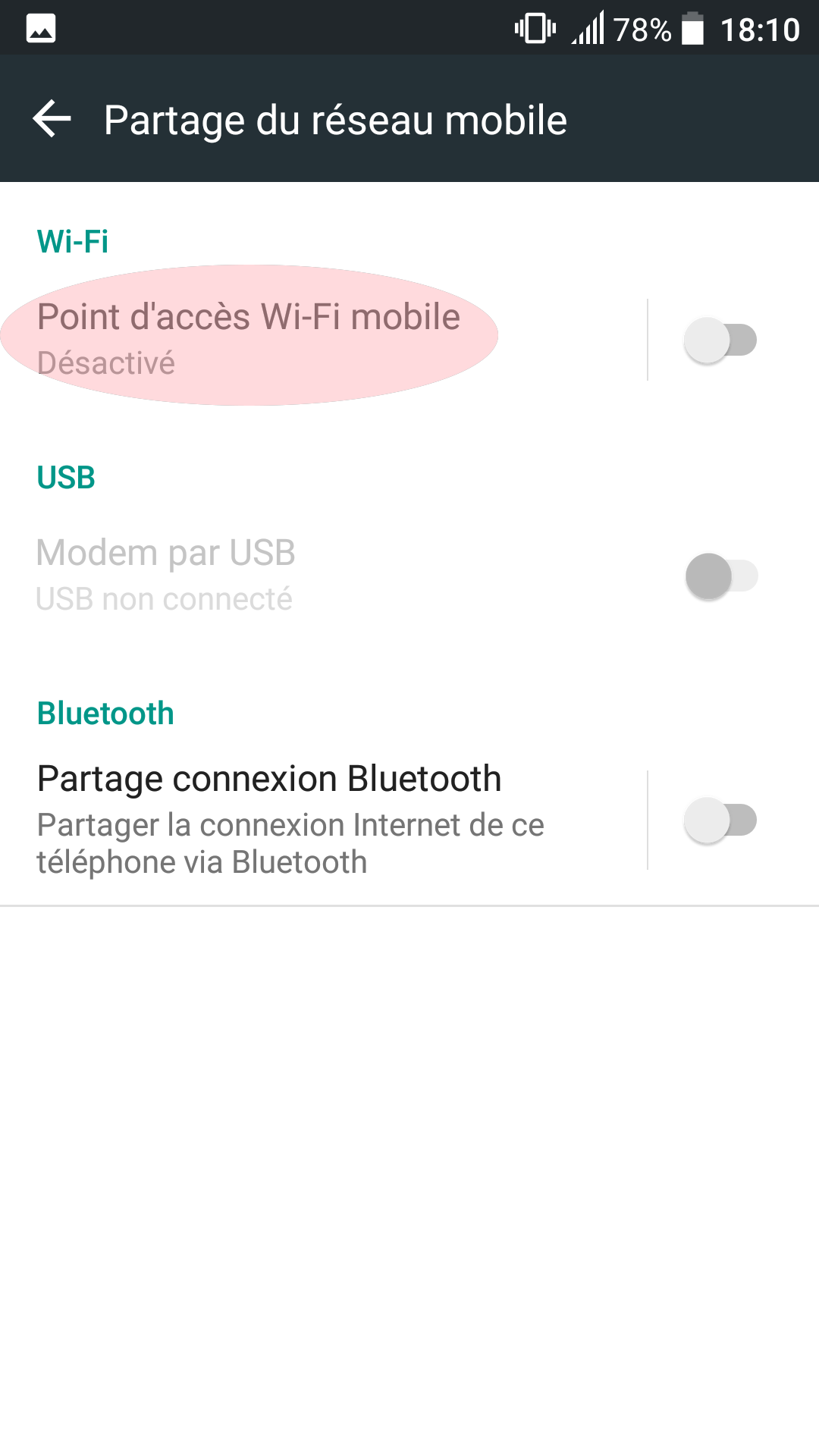 Capture d'écran Android point d'accès wi-fi