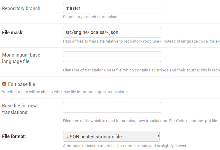 Weblate Add component page