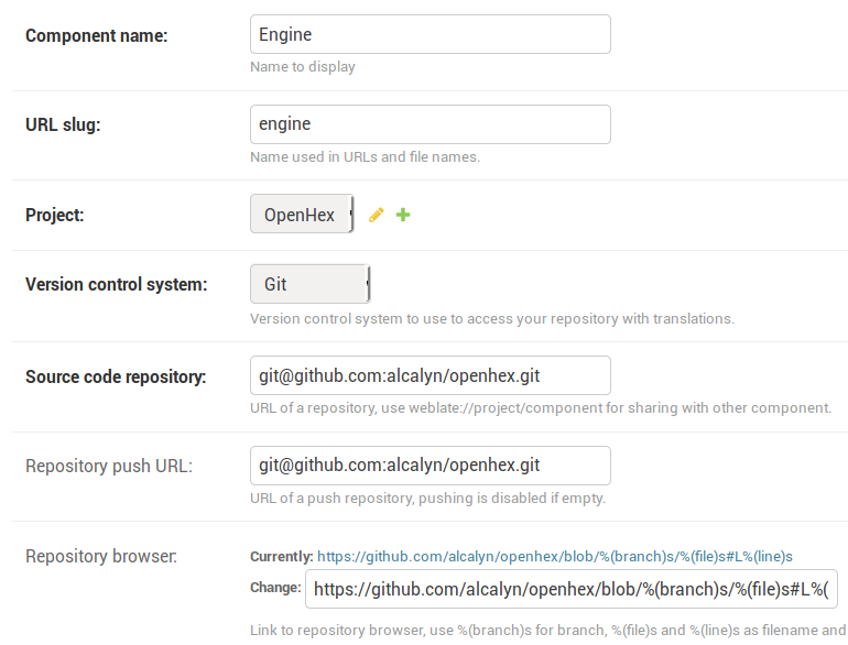 Weblate Add component page