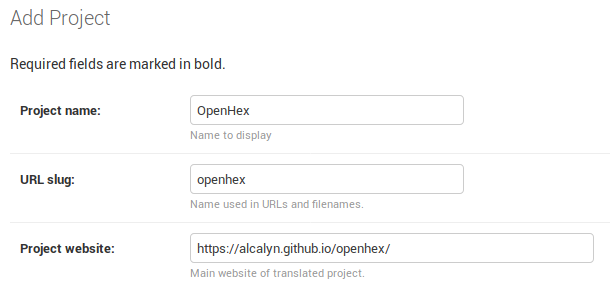 Weblate Add project page