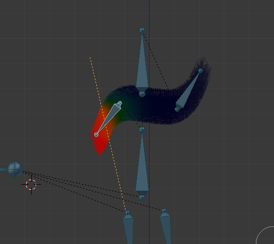 Maintenant, l'os de gauche contrôle seulement le bout de l'écharpe. Blender COA tools weights edition tool