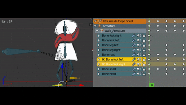 Lecture de l'animation Blender timeline with COA tools