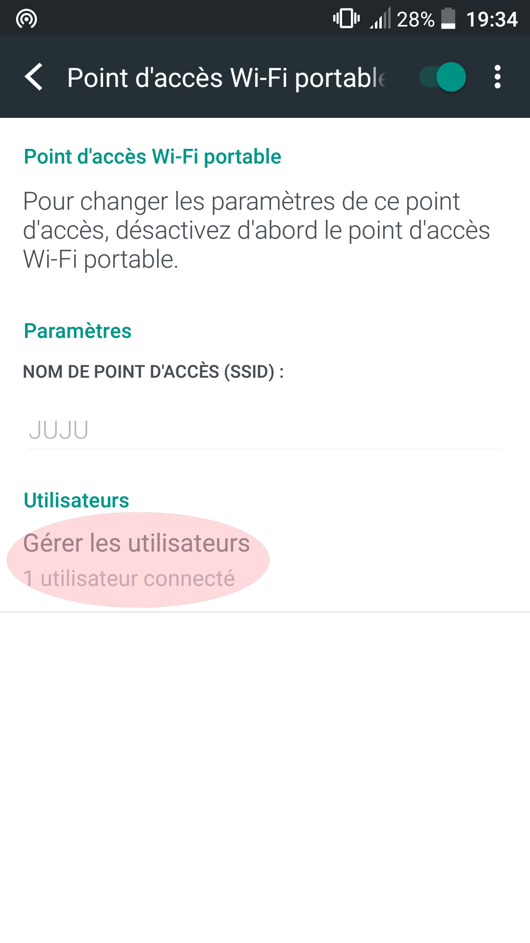 Capture écran point d’accès wi-fi Android